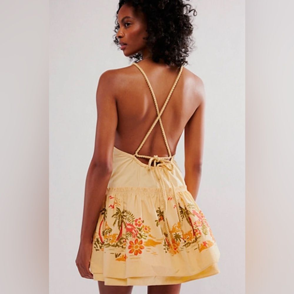 New Free People Deserted Island Mini Dress Tropical Print Halter Dress XL
